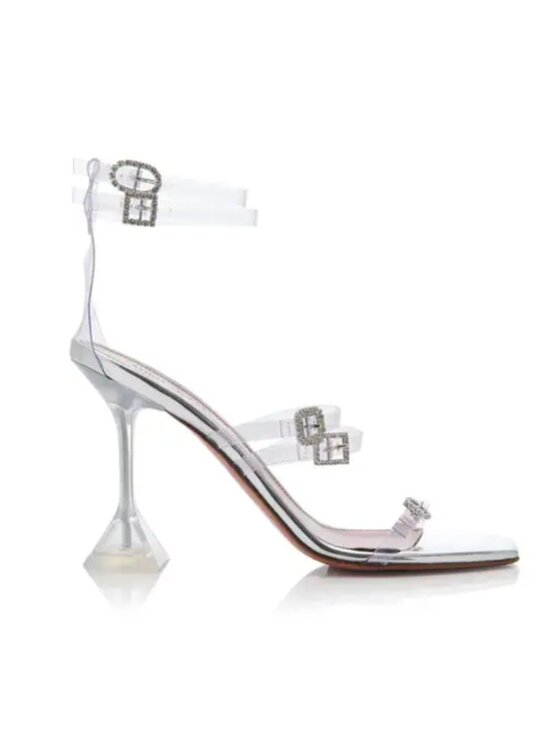 Amina Muaddi Shoes - Amina Muaddi Made in Italy Robyn Transparent PVC Buckle-Embellished Sandals